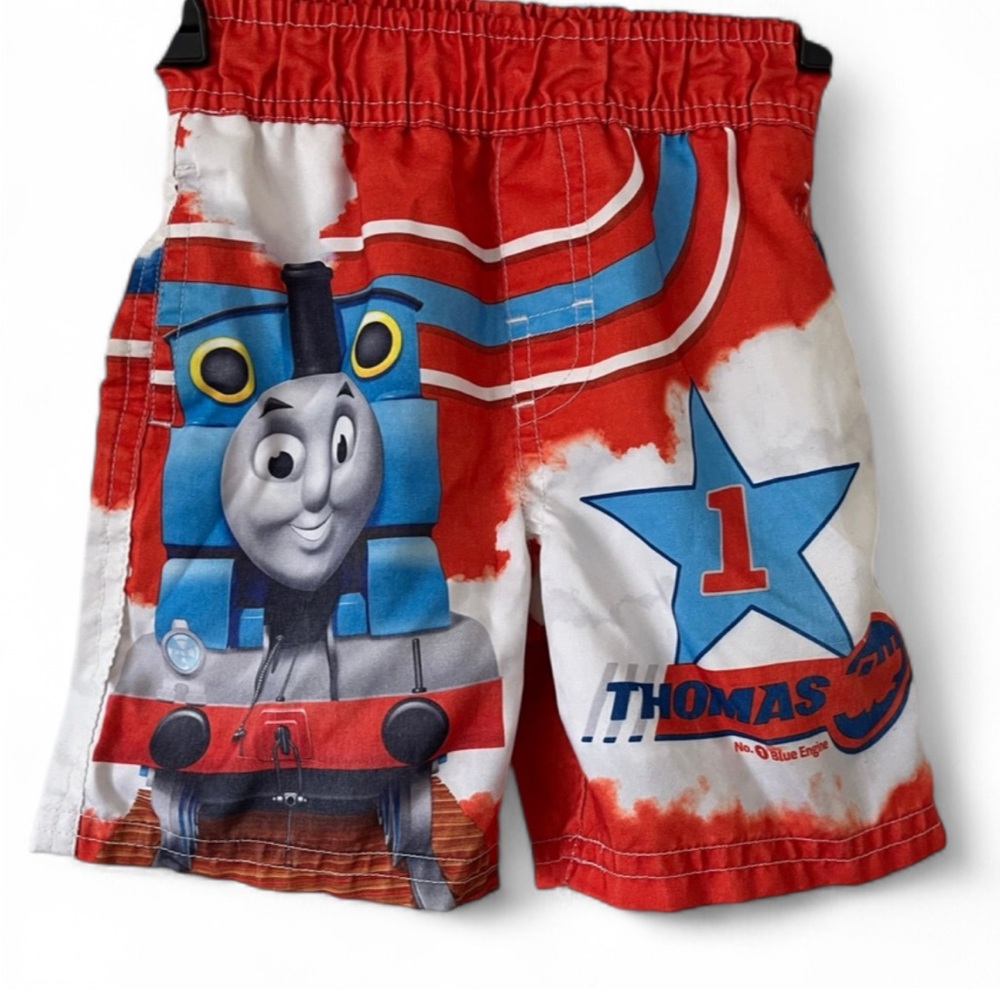 12M Boy 90’s Vintage Mattel Thomas & Friends Mesh Lined Swim Trunks Swim Shorts